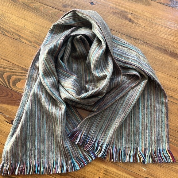 Shupaca Alpaca Champagne Multicolor Rainbow Scarf with Fringe - Picture 1 of 14